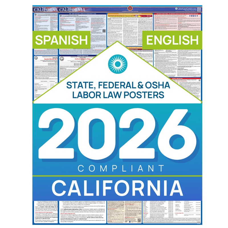 Labor Law Center Updated California 2026 Labor Law Posters Bundle â€“ English & Spanish Compliance Combo â€“ OSHA, EEOC, FMLA, Minimum Wage â€“ Laminated & Waterproof Workplace Employment Posters â€“ Made in USA â€“ 26â€ x 39.5â€ - Image 1